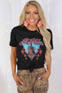 Black Guitar Flower Letter Graphic Print Short Sleeve T Shirt